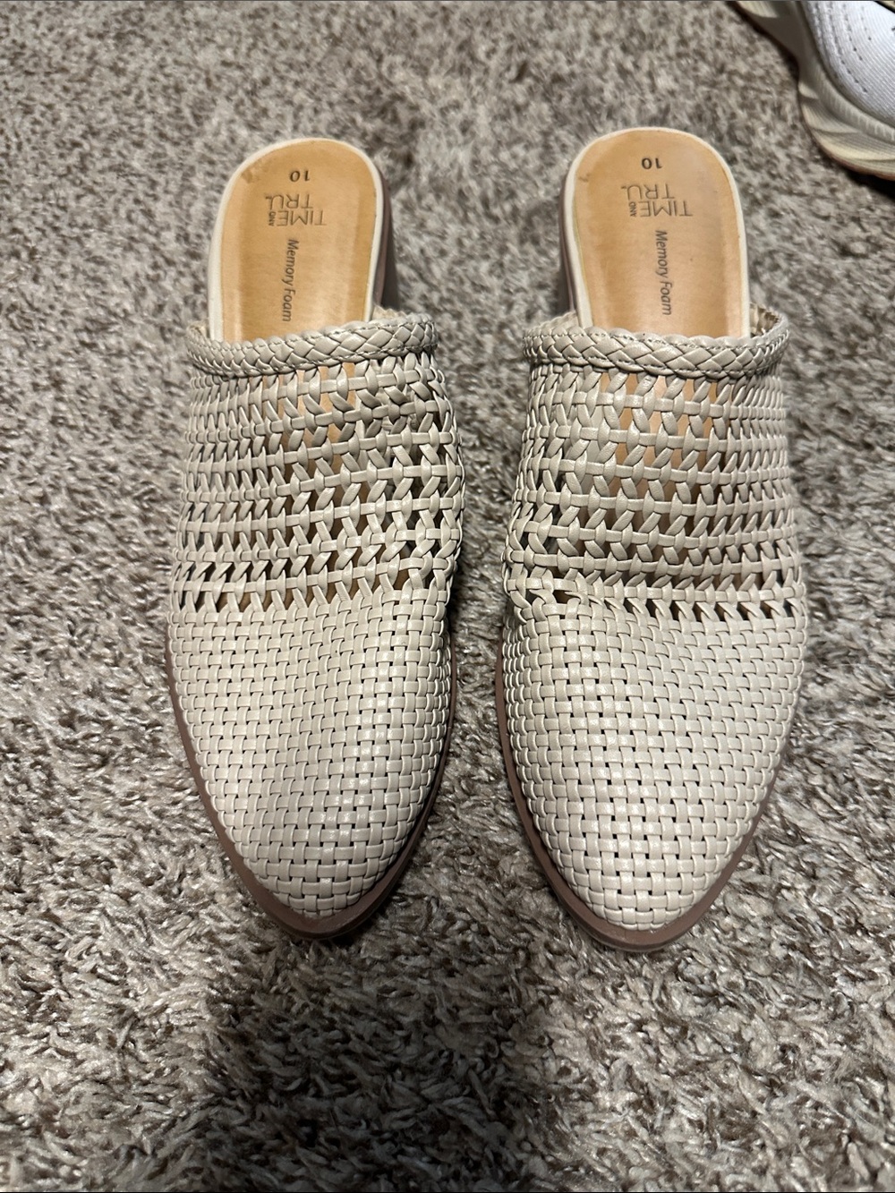 Time and Tru Beige Woven Slip-On Mules